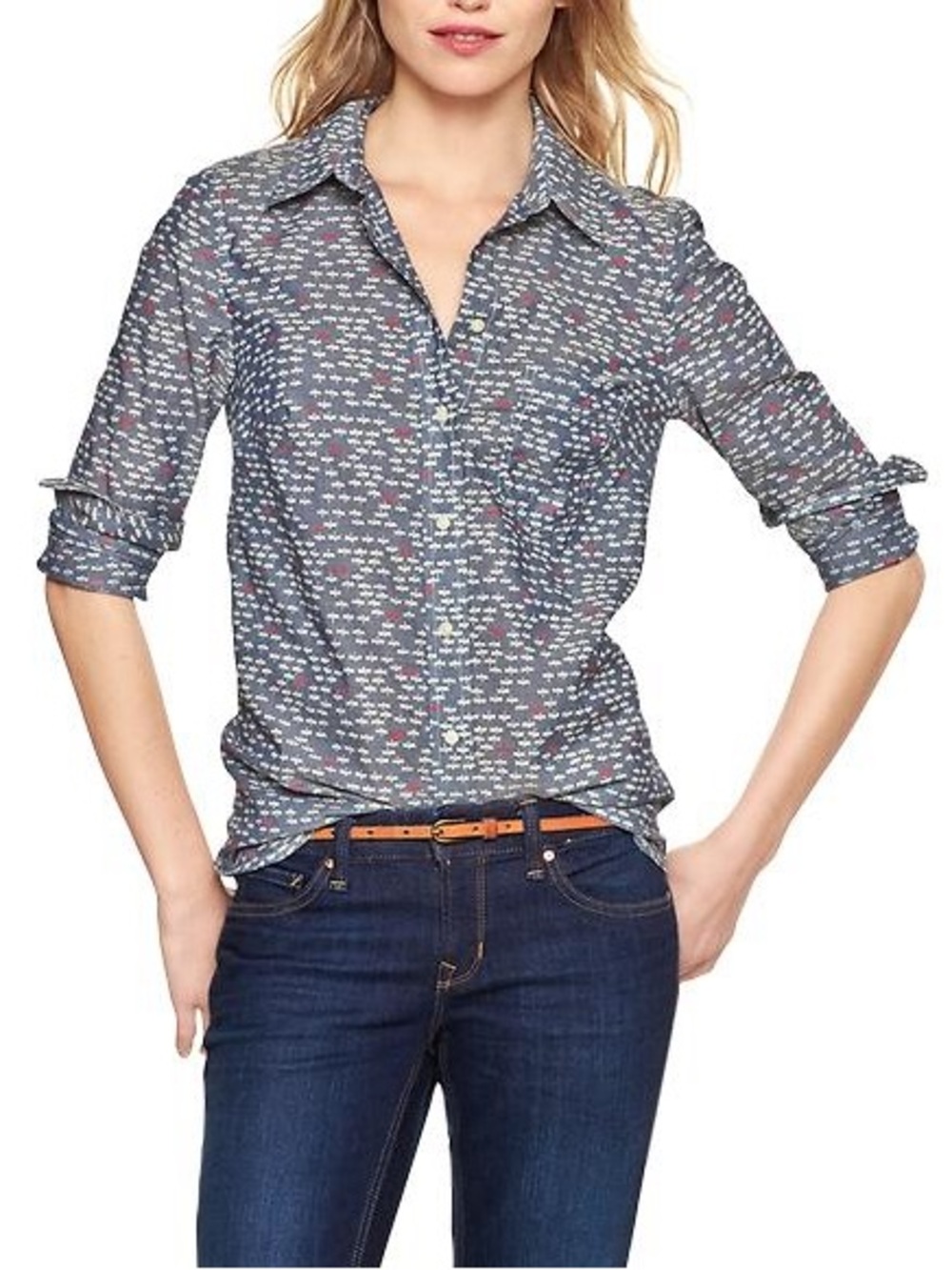 Gap Fitted Boyfriend button-down shirt, dragonfly print